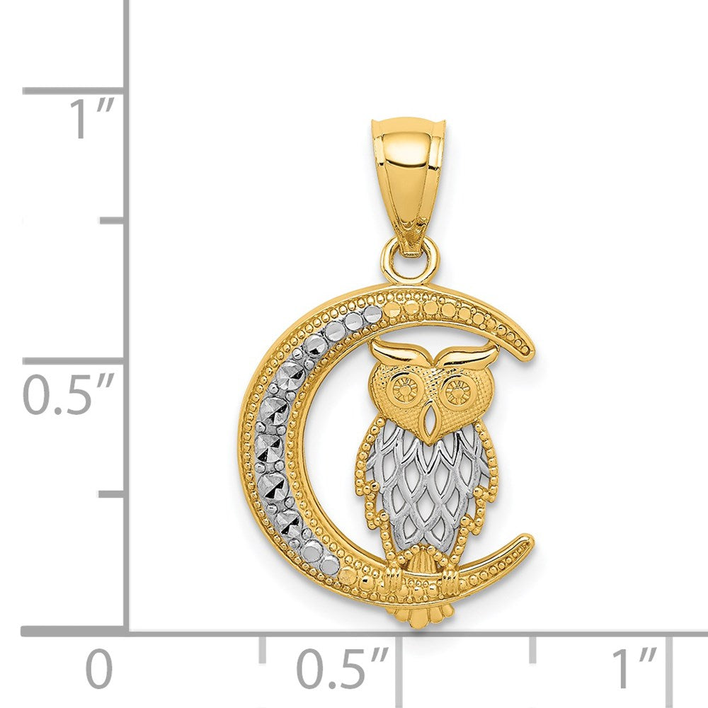 Gold Owl on Moon Pendant Necklace Model-C4681 - Charlie & Co. Jewelry