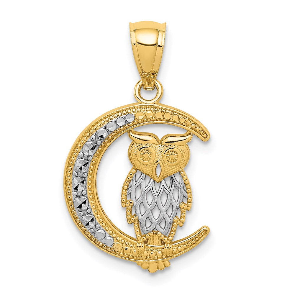 Gold Owl on Moon Pendant Necklace Model-C4681 - Charlie & Co. Jewelry