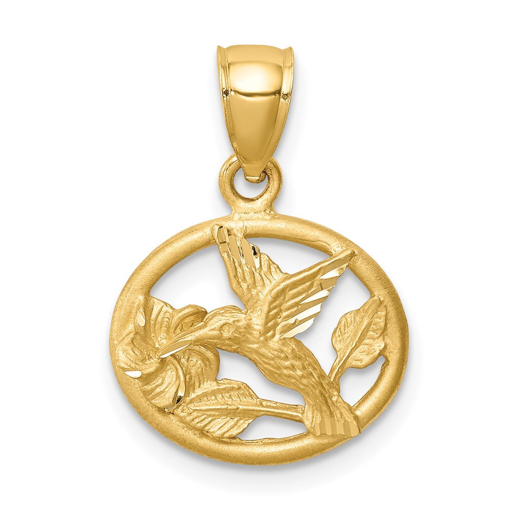 Gold Diamond-cut Brushed Hummingbird Pendant Necklace Model-C4720 - Charlie & Co. Jewelry