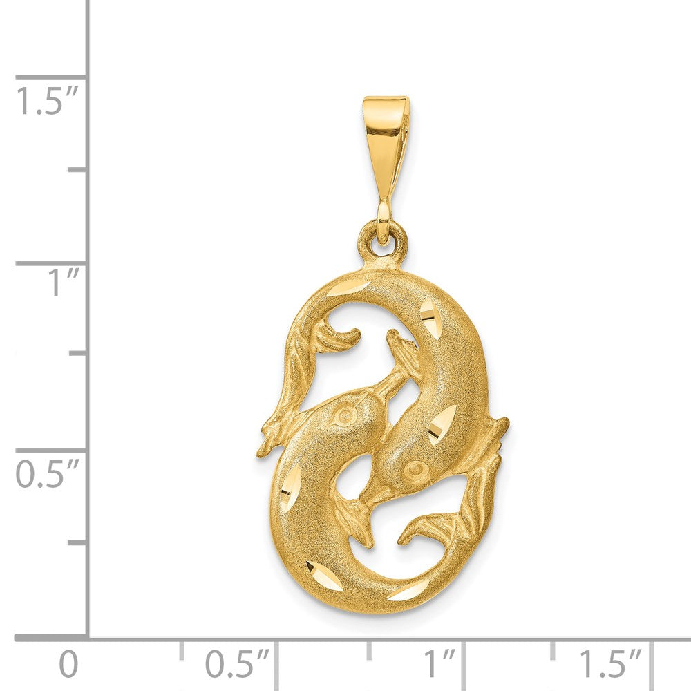 Gold large Satin Diamond-cut Pisces Zodiac Charm Model-C475 - Charlie & Co. Jewelry