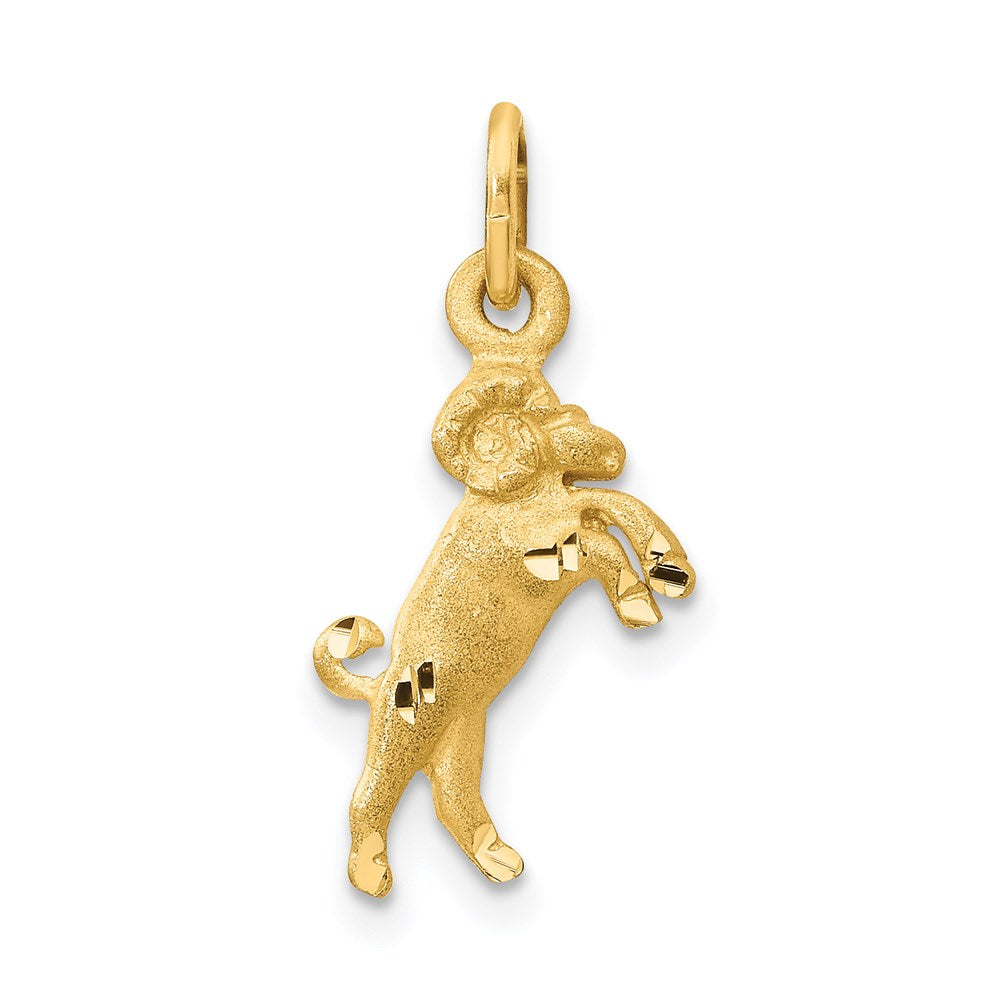 Gold Satin Diamond-cut Aries Ram Small Zodiac Charm Necklace Model-C476 - Charlie & Co. Jewelry