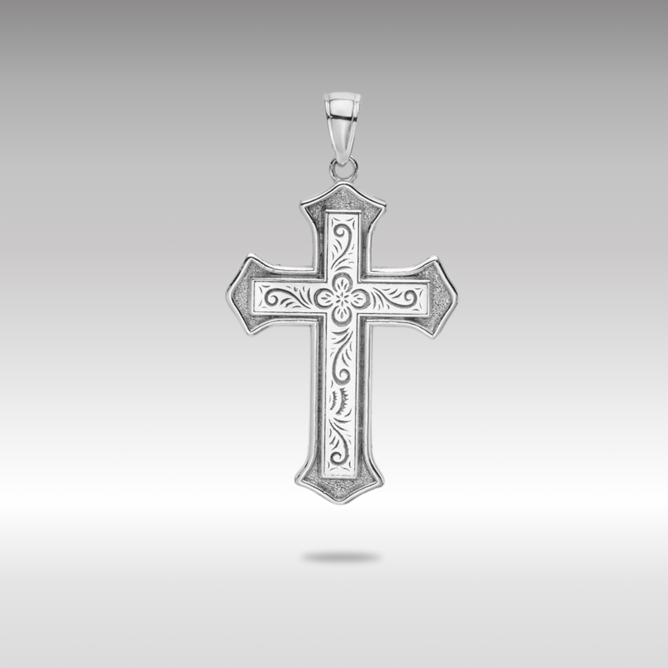 14K White Gold Filigree Center Block Cross Charm - Model K8535W - Charlie & Co. Jewelry