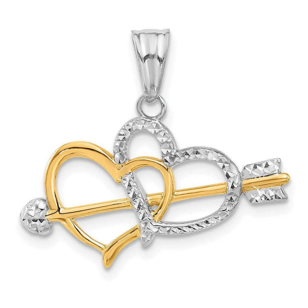 14K Gold Dual Heart Arrow Pendant Necklace - Charlie & Co. Jewelry