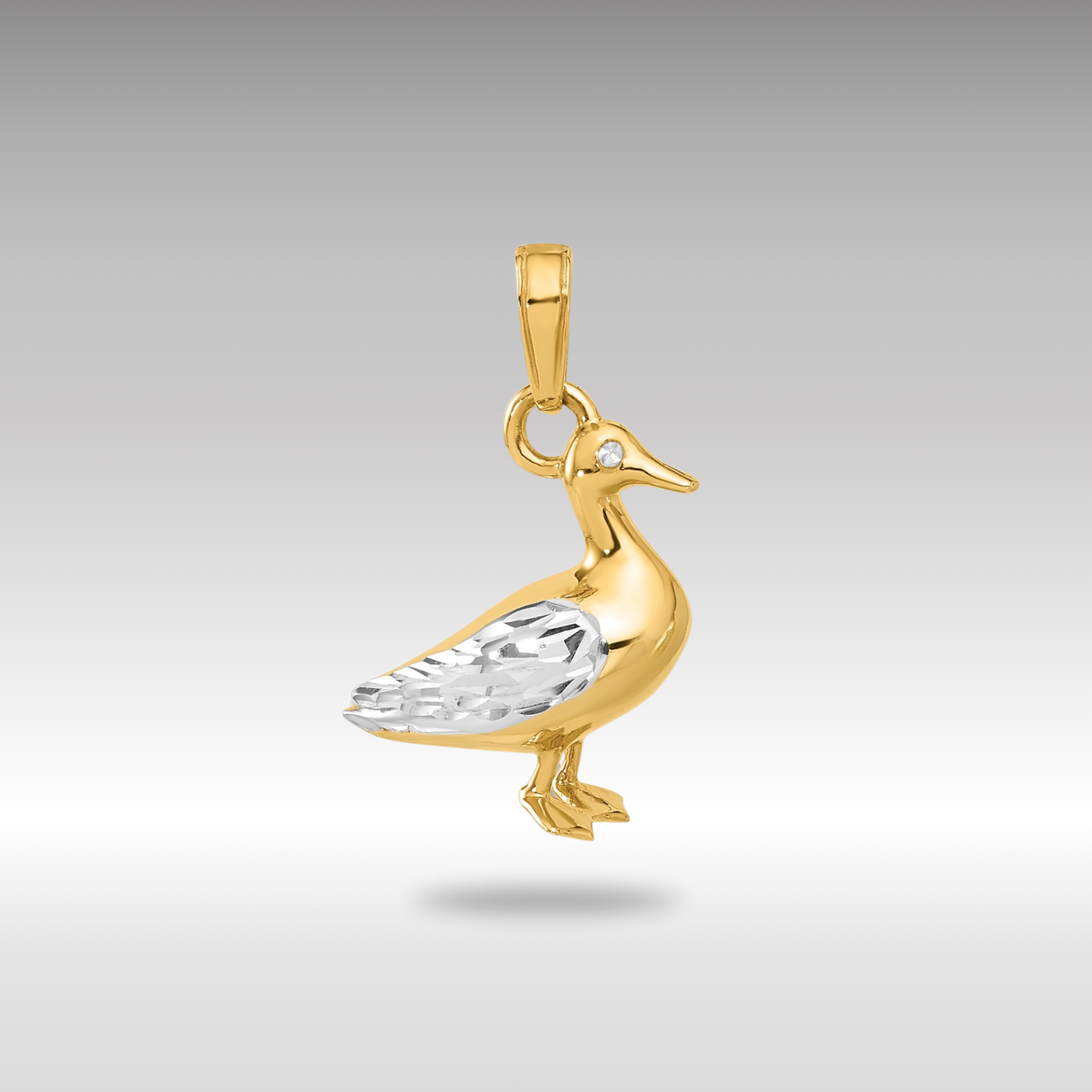 Yellow and White Gold Diamond Cut 3D Duck Pendant Necklace - Model C4901 - Charlie & Co. Jewelry