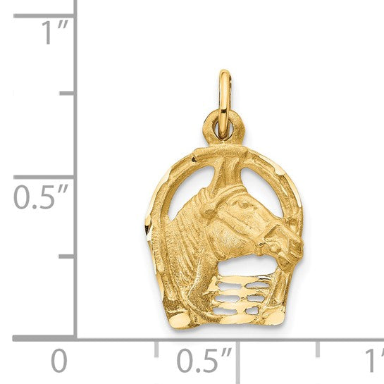 14k Gold Diamond-Cut Horse Head in Horseshoe Necklace Pendant - Charlie & Co. Jewelry