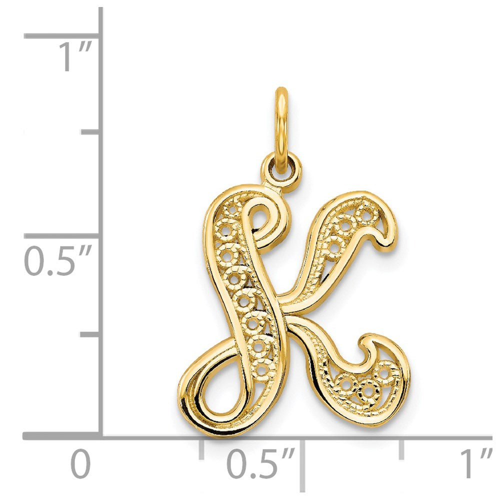 Charlie & Co Jewelry | 14ky Polished Script Filigree Letter K Initial Pendant - Model C569K