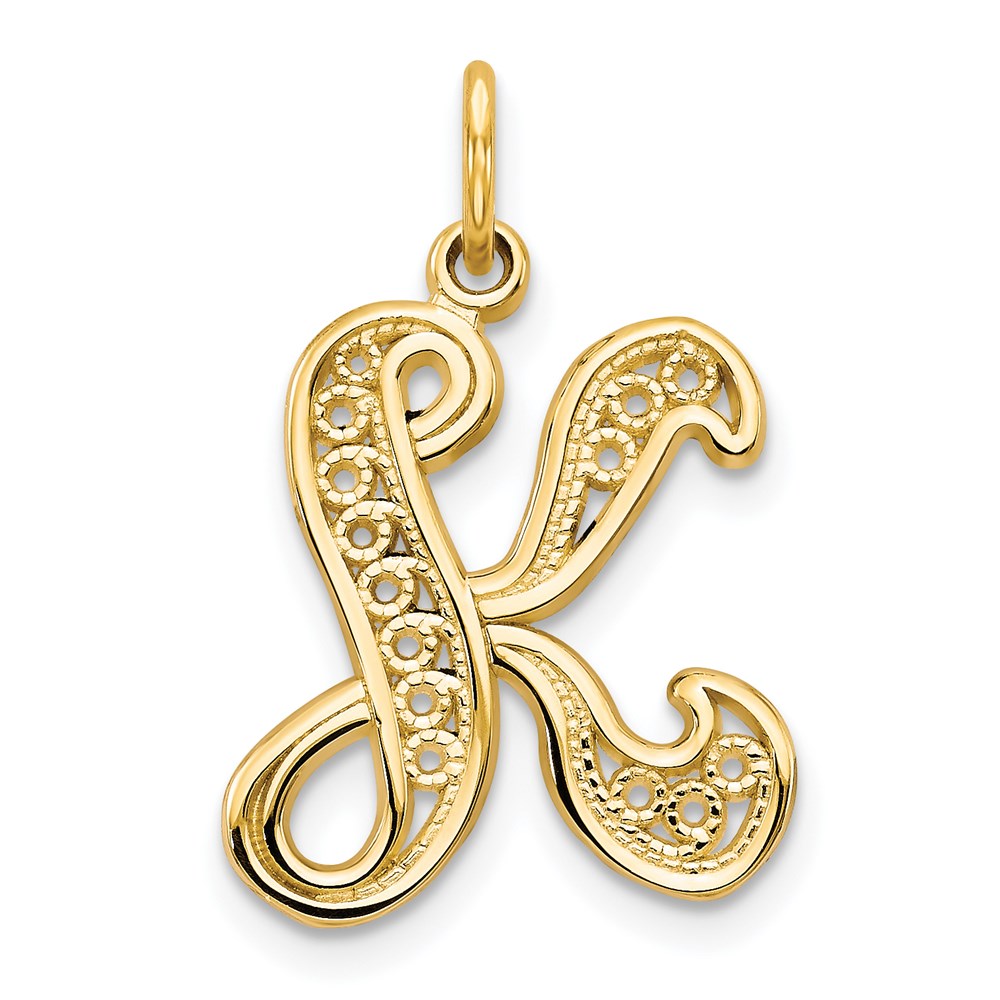 Charlie & Co Jewelry | 14ky Polished Script Filigree Letter K Initial Pendant - Model C569K