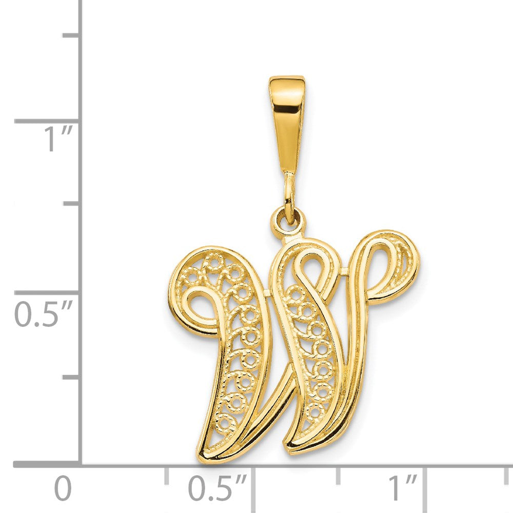 Charlie & Co Jewelry | 14ky Polished Script Filigree Letter W Initial Pendant - Model C569W
