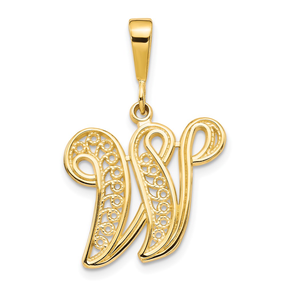 Charlie & Co Jewelry | 14ky Polished Script Filigree Letter W Initial Pendant - Model C569W