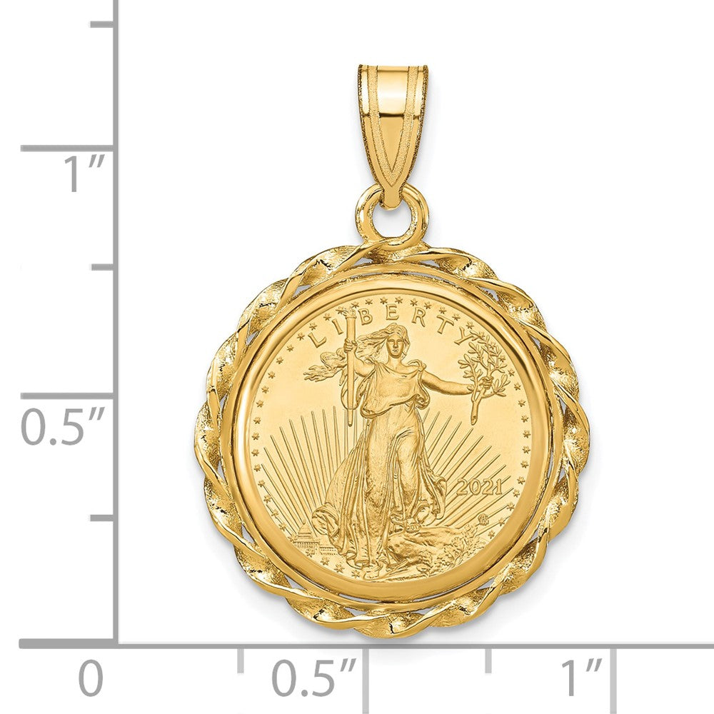 Charlie & Co Jewelry | Wideband Distinguished Coin Jewelry 14k Polished Wide Twisted Wire Mounted 1/10oz American Eagle Prong Coin Bezel Pendant - Model C8180/16.5C