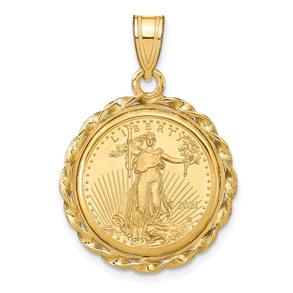 Charlie & Co Jewelry | Wideband Distinguished Coin Jewelry 14k Polished Wide Twisted Wire Mounted 1/10oz American Eagle Prong Coin Bezel Pendant - Model C8180/16.5C