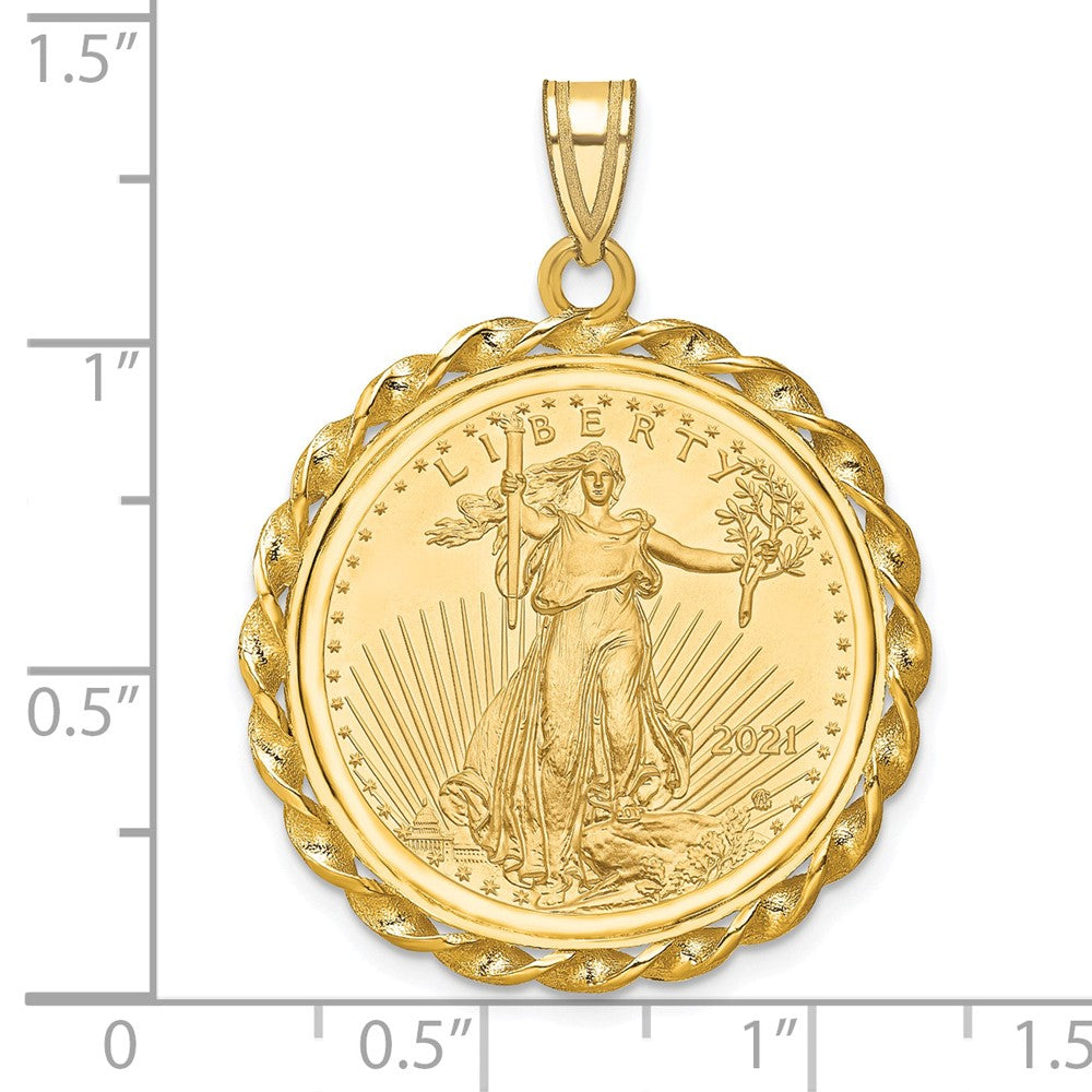 Charlie & Co Jewelry | Wideband Distinguished Coin Jewelry 14k Polished Wide Twisted Wire Mounted 1/4oz American Eagle Prong Coin Bezel Pendant - Model C8180/22.0C