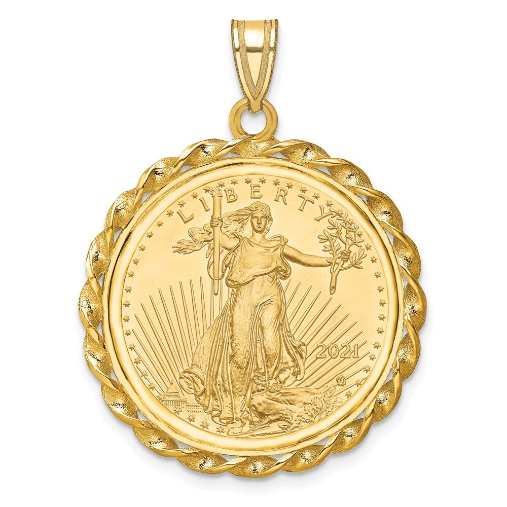Charlie & Co Jewelry | Wideband Distinguished Coin Jewelry 14k Polished Wide Twisted Wire Mounted 1/4oz American Eagle Prong Coin Bezel Pendant - Model C8180/22.0C