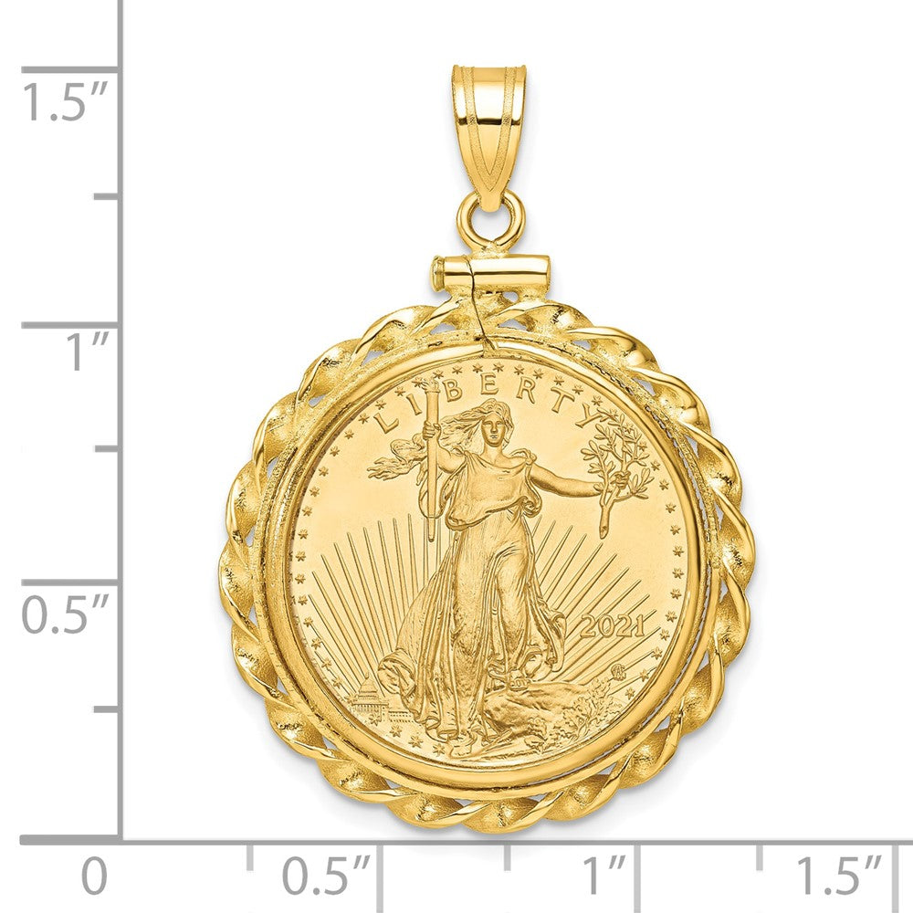 Charlie & Co Jewelry | Wideband Distinguished Coin Jewelry 14k Polished Wide Twisted Wire Mounted 1/4oz American Eagle Screw Top Coin Bezel Pendant - Model C8182/22.0C