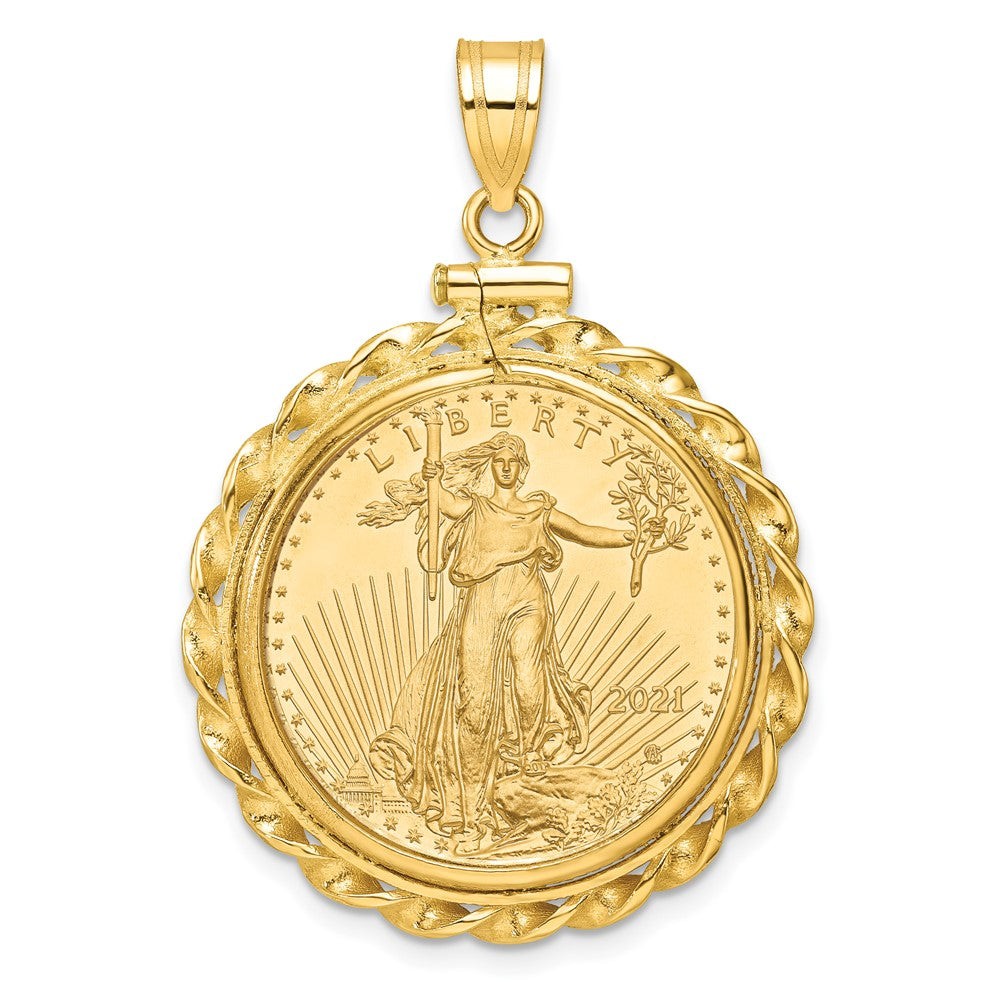 Charlie & Co Jewelry | Wideband Distinguished Coin Jewelry 14k Polished Wide Twisted Wire Mounted 1/4oz American Eagle Screw Top Coin Bezel Pendant - Model C8182/22.0C