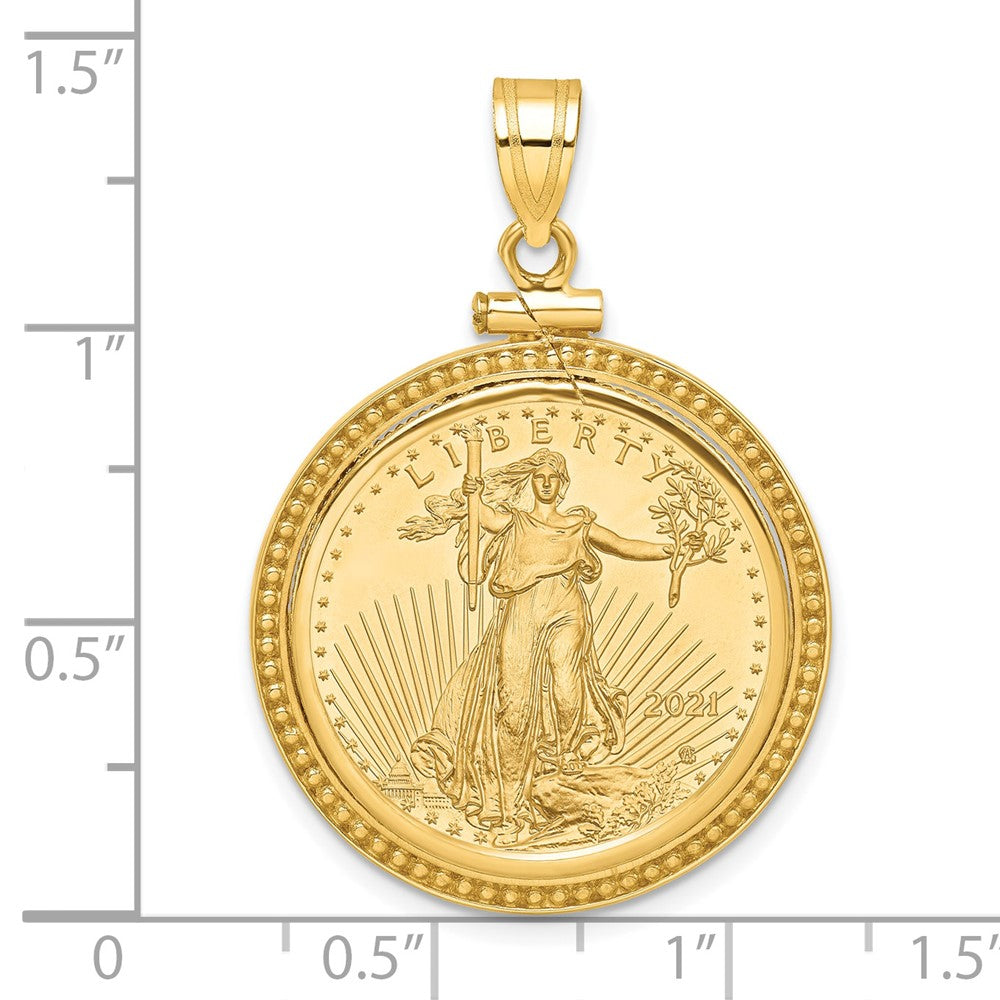 Charlie & Co Jewelry | Wideband Distinguished Coin Jewelry 14k Polished And Beaded Mounted 1/4oz American Eagle Screw Top Coin Bezel Pendant - Model C8184/22.0C