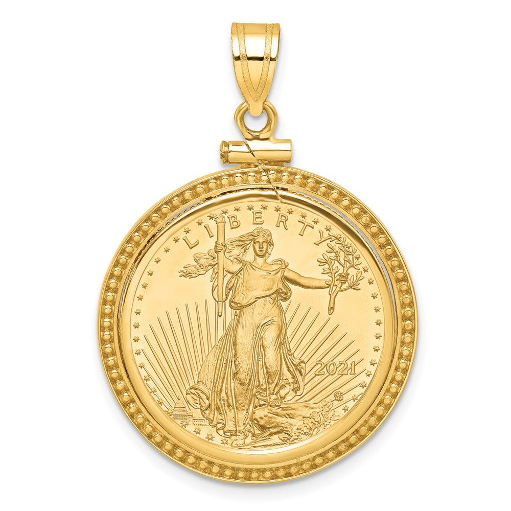 Charlie & Co Jewelry | Wideband Distinguished Coin Jewelry 14k Polished And Beaded Mounted 1/4oz American Eagle Screw Top Coin Bezel Pendant - Model C8184/22.0C