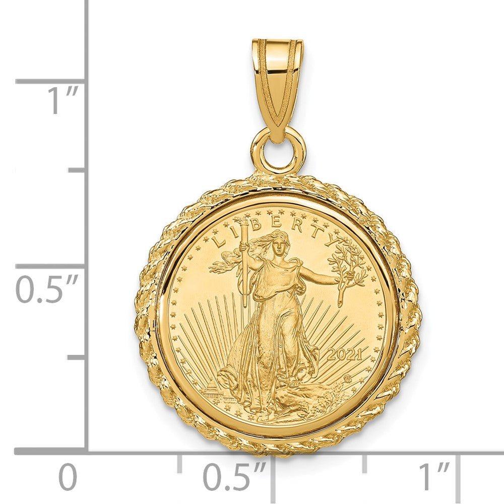 Charlie & Co Jewelry | Wideband Distinguished Coin Jewelry 14k Polished With Casted Rope Mounted 1/10oz American Eagle Prong Coin Bezel Pendant - Model C8185/16.5C