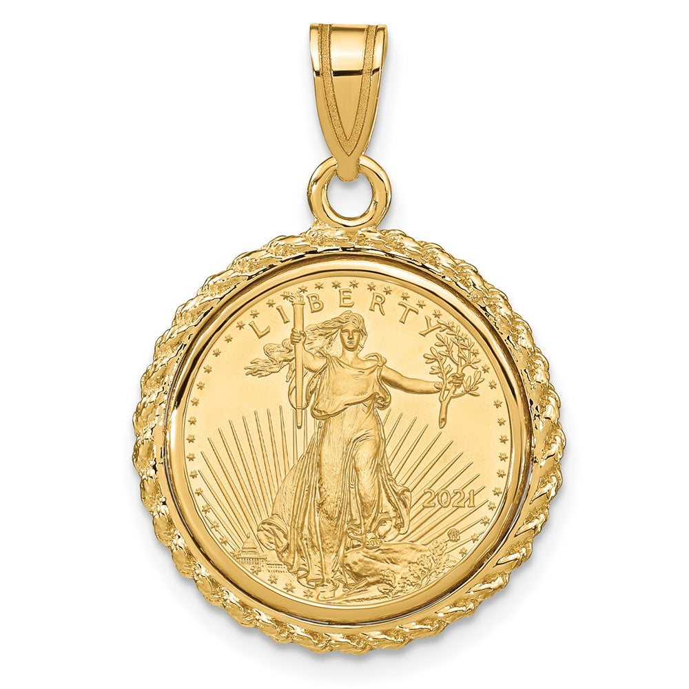 Charlie & Co Jewelry | Wideband Distinguished Coin Jewelry 14k Polished With Casted Rope Mounted 1/10oz American Eagle Prong Coin Bezel Pendant - Model C8185/16.5C