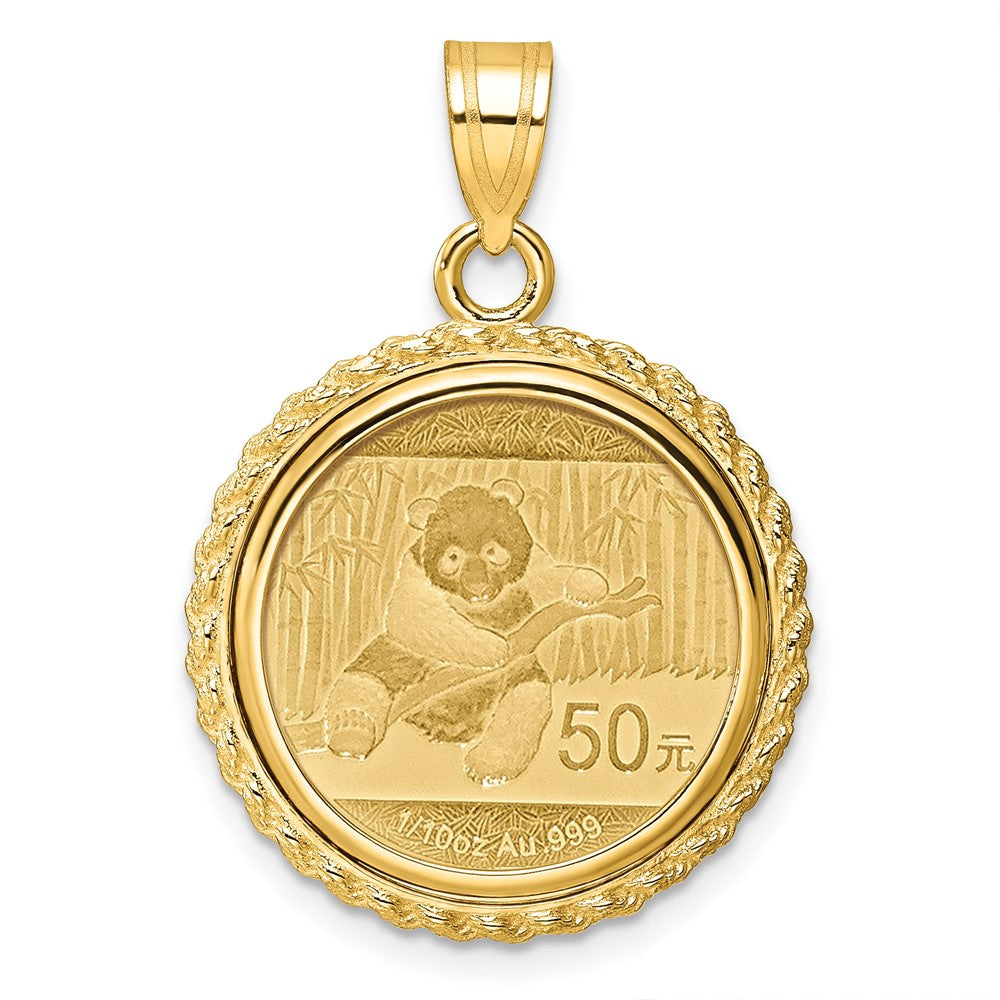Charlie & Co Jewelry | Wideband Distinguished Coin Jewelry 14k Polished With Casted Rope Mounted 1/10oz Panda Prong Coin Bezel Pendant - Model C8185/18.0C