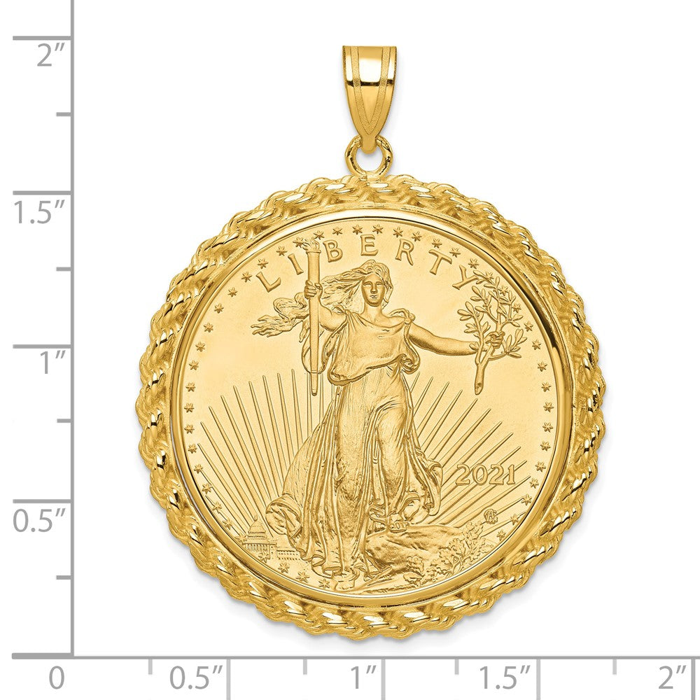 Charlie & Co Jewelry | Wideband Distinguished Coin Jewelry 14k Polished With Casted Rope Mounted 1oz American Eagle Prong Coin Bezel Pendant - Model C8185/32.7C