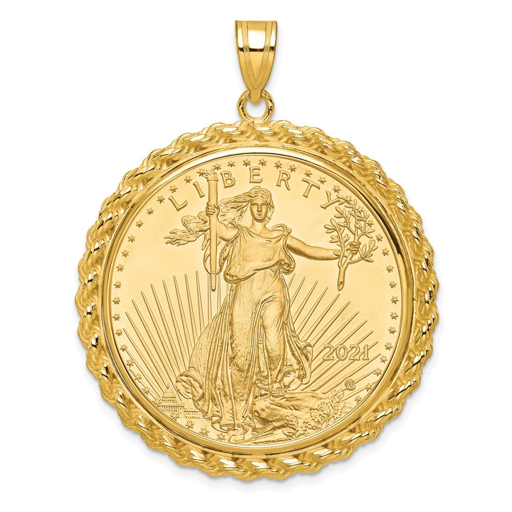 Charlie & Co Jewelry | Wideband Distinguished Coin Jewelry 14k Polished With Casted Rope Mounted 1oz American Eagle Prong Coin Bezel Pendant - Model C8185/32.7C