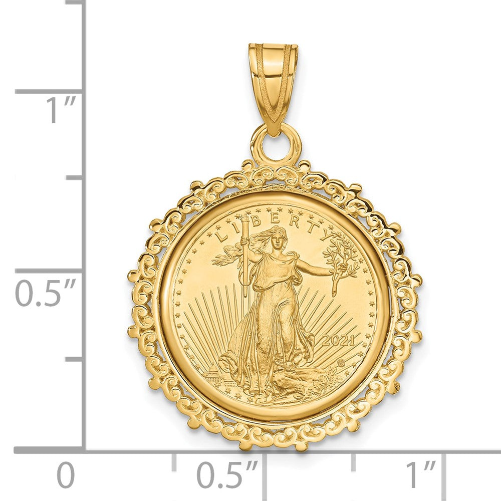 Charlie & Co Jewelry | Wideband Distinguished Coin Jewelry 14k Polished Fancy Mounted 1/10oz American Eagle Prong Coin Bezel Pendant - Model C8187/16.5C