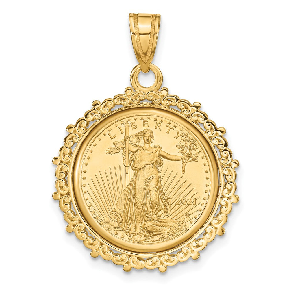 Charlie & Co Jewelry | Wideband Distinguished Coin Jewelry 14k Polished Fancy Mounted 1/10oz American Eagle Prong Coin Bezel Pendant - Model C8187/16.5C