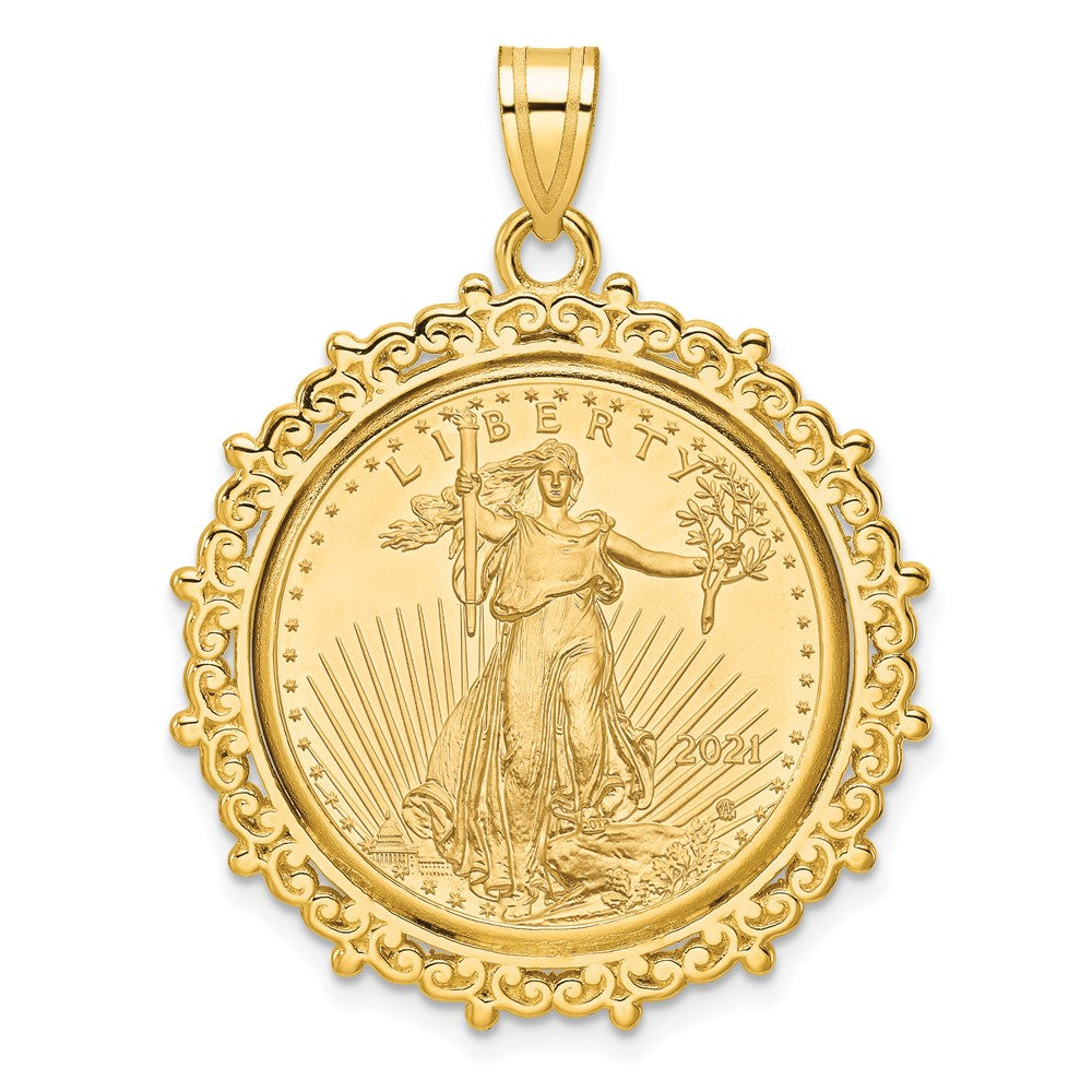 Charlie & Co Jewelry | Wideband Distinguished Coin Jewelry 14k Polished Fancy Mounted 1/4oz American Eagle Prong Coin Bezel Pendant - Model C8187/22.0C