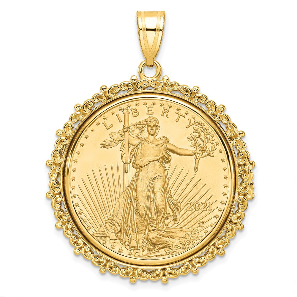 Charlie & Co Jewelry | Wideband Distinguished Coin Jewelry 14k Polished Fancy Mounted 1/2oz American Eagle Prong Coin Bezel Pendant - Model C8187/27.0C