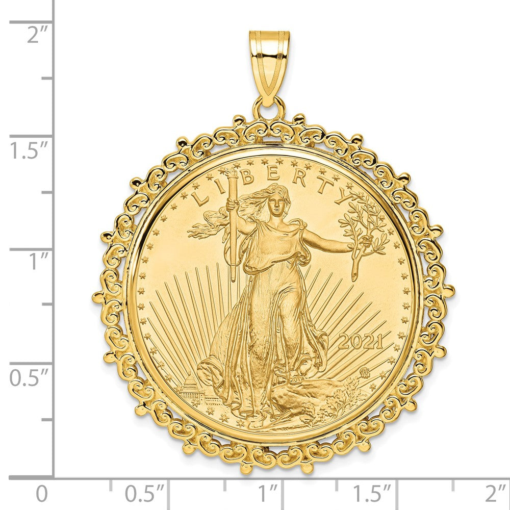 Charlie & Co Jewelry | Wideband Distinguished Coin Jewelry 14k Polished Fancy Mounted 1oz American Eagle Prong Coin Bezel Pendant - Model C8187/32.7C