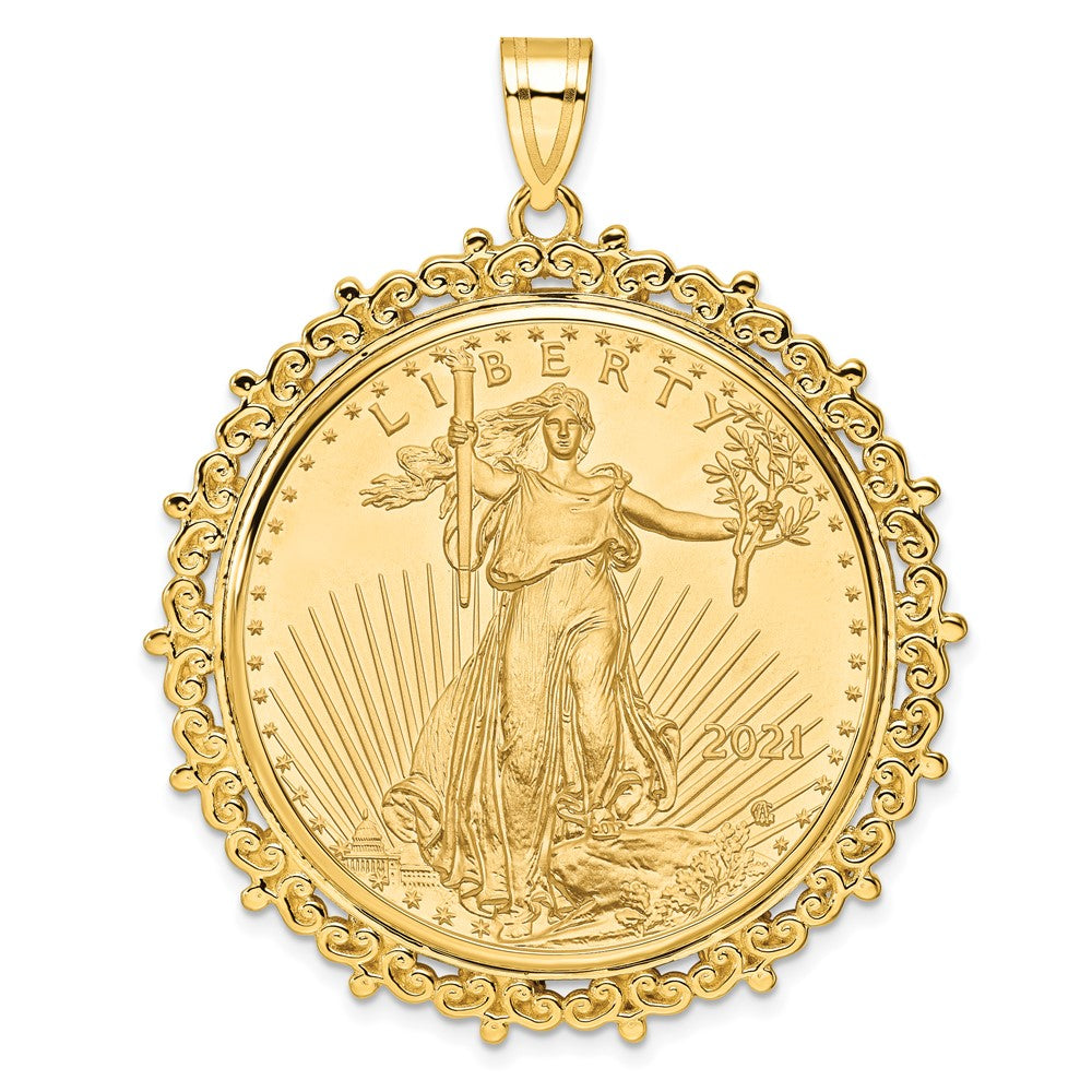 Charlie & Co Jewelry | Wideband Distinguished Coin Jewelry 14k Polished Fancy Mounted 1oz American Eagle Prong Coin Bezel Pendant - Model C8187/32.7C