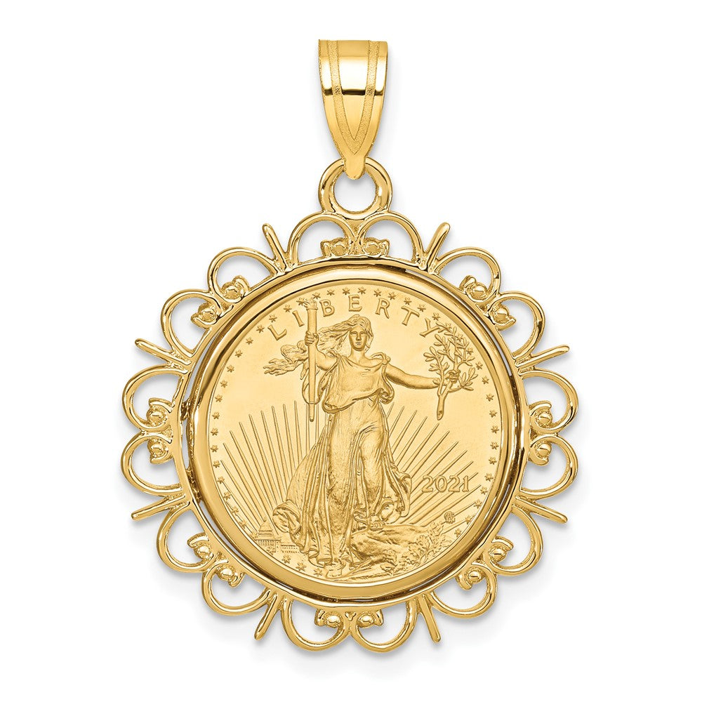 Charlie & Co Jewelry | Wideband Distinguished Coin Jewelry 14k Polished Fancy Mounted 1/10oz American Eagle Prong Coin Bezel Pendant - Model C8190/16.5C