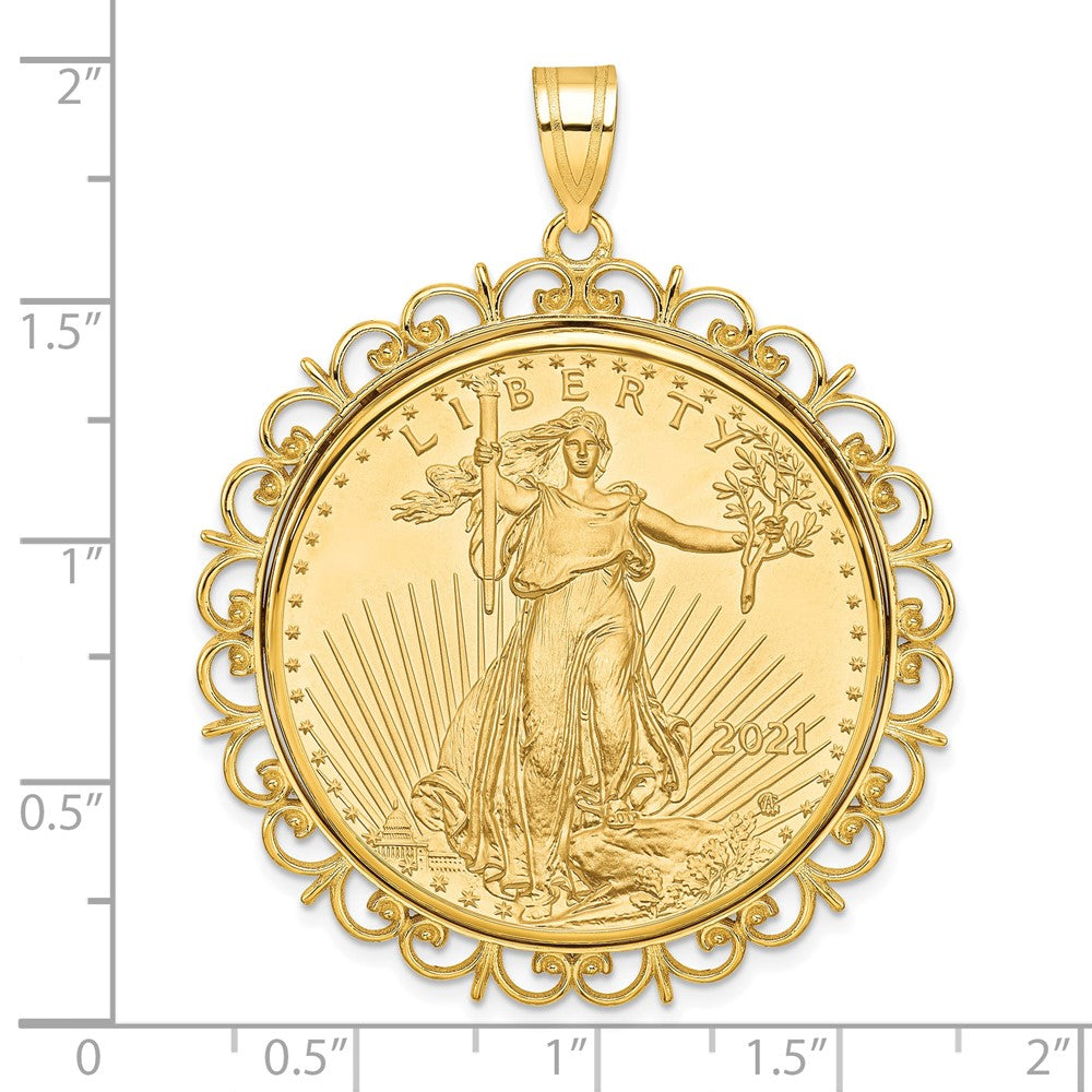 Charlie & Co Jewelry | Wideband Distinguished Coin Jewelry 14k Polished Fancy Mounted 1oz American Eagle Prong Coin Bezel Pendant - Model C8190/32.7C