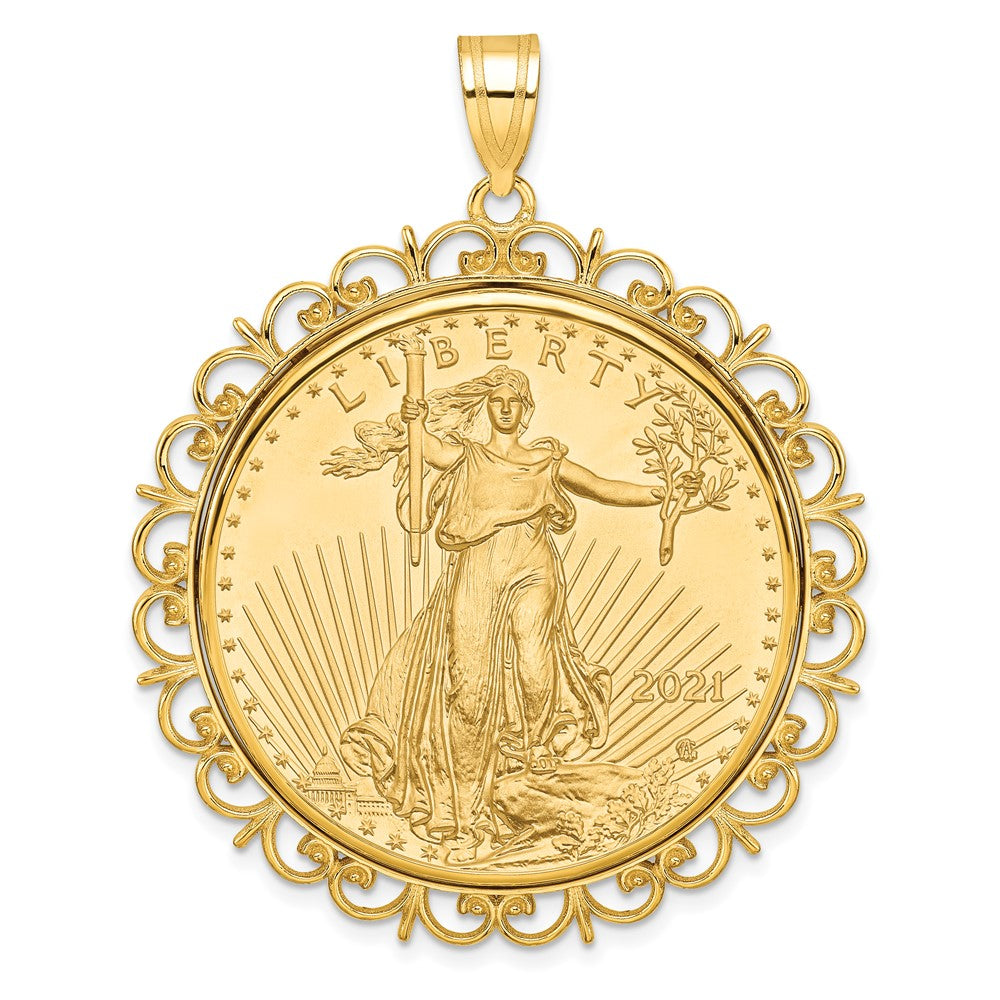 Charlie & Co Jewelry | Wideband Distinguished Coin Jewelry 14k Polished Fancy Mounted 1oz American Eagle Prong Coin Bezel Pendant - Model C8190/32.7C