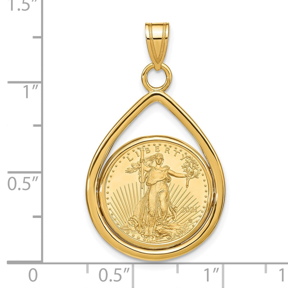 Charlie & Co Jewelry | Wideband Distinguished Coin Jewelry 14k Polished Lightweight Teardrop Mounted 1/10oz American Eagle Prong Coin Bezel Pendant - Model C8191/16.5C