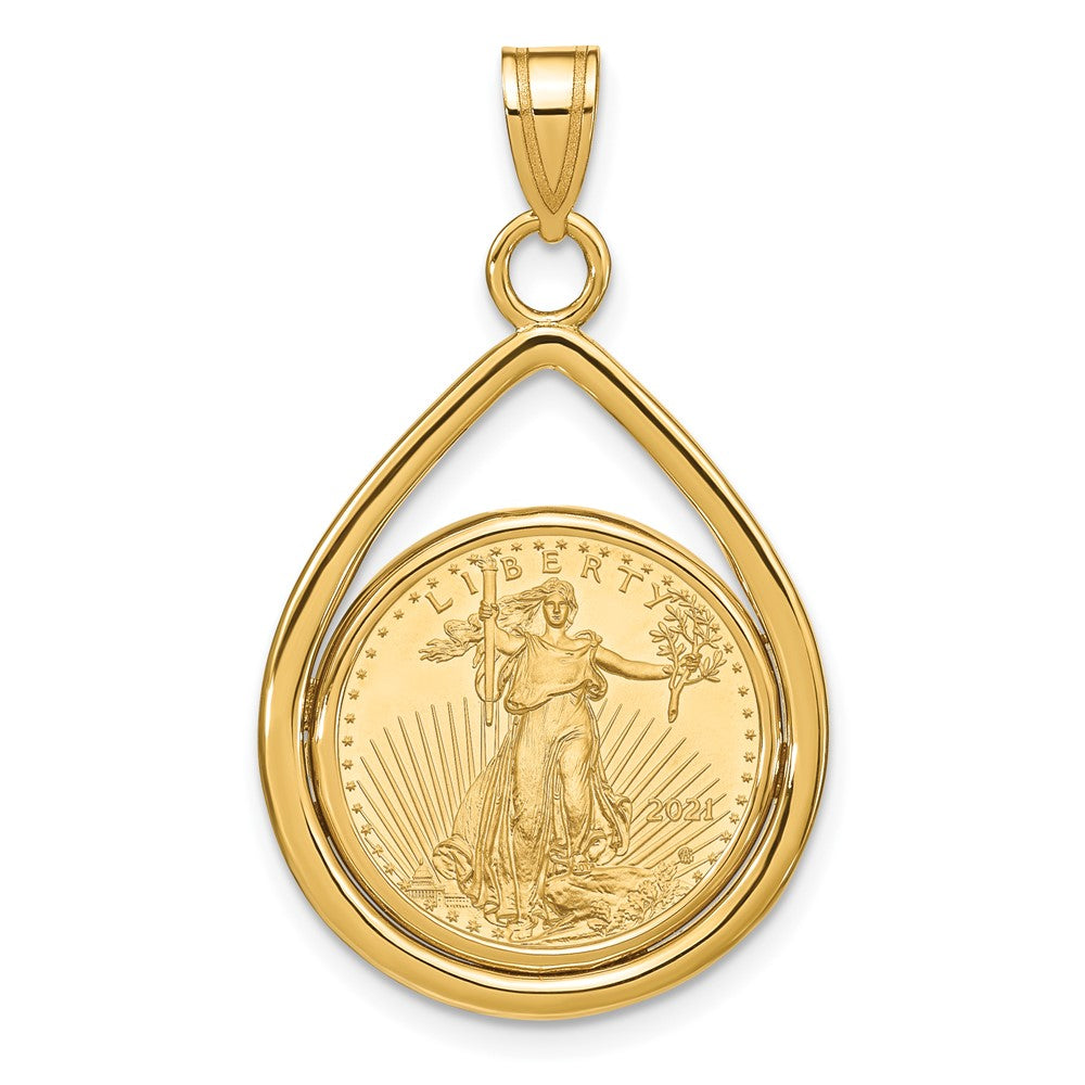 Charlie & Co Jewelry | Wideband Distinguished Coin Jewelry 14k Polished Lightweight Teardrop Mounted 1/10oz American Eagle Prong Coin Bezel Pendant - Model C8191/16.5C