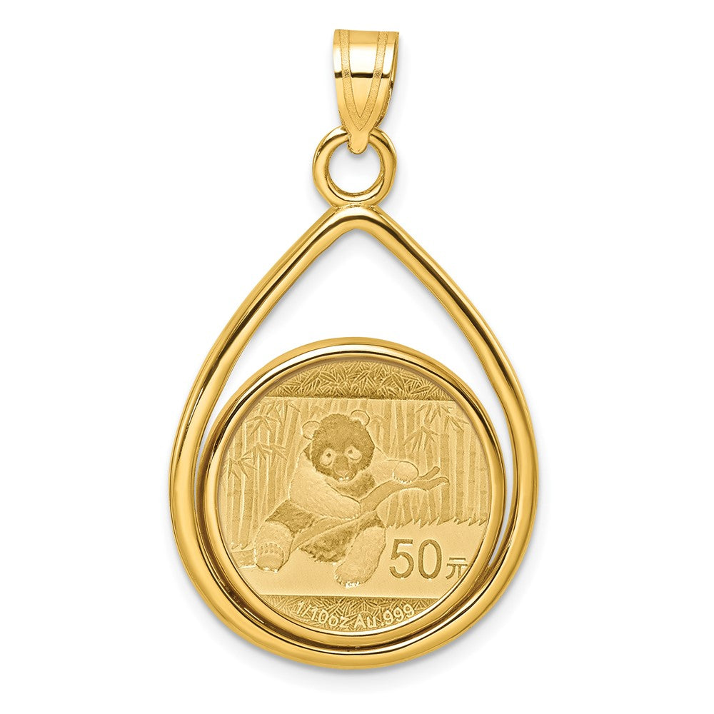 Charlie & Co Jewelry | Wideband Distinguished Coin Jewelry 14k Polished Lightweight Teardrop Mounted 1/10oz Panda Prong Coin Bezel Pendant - Model C8191/18.0C