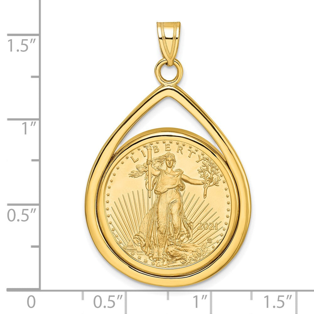 Charlie & Co Jewelry | Wideband Distinguished Coin Jewelry 14k Polished Lightweight Teardrop Mounted 1/4oz American Eagle Prong Coin Bezel Pendant - Model C8191/22.0C