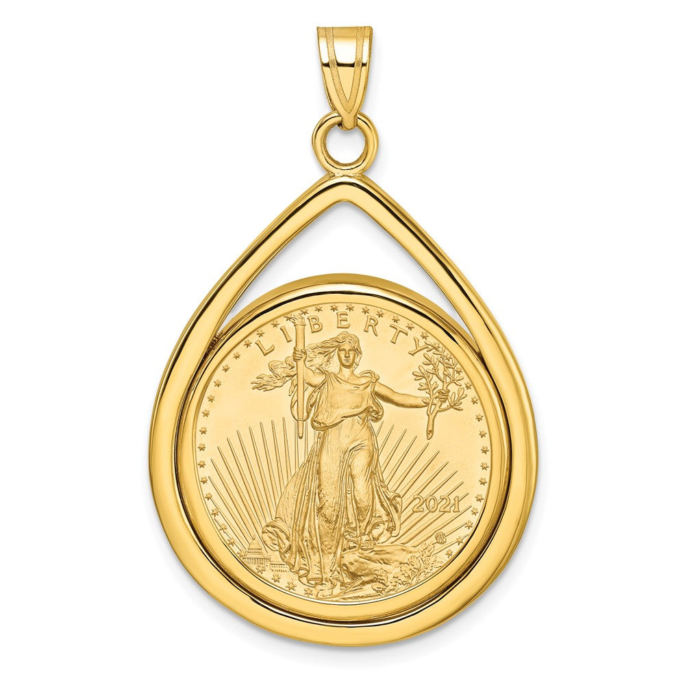 Charlie & Co Jewelry | Wideband Distinguished Coin Jewelry 14k Polished Lightweight Teardrop Mounted 1/4oz American Eagle Prong Coin Bezel Pendant - Model C8191/22.0C