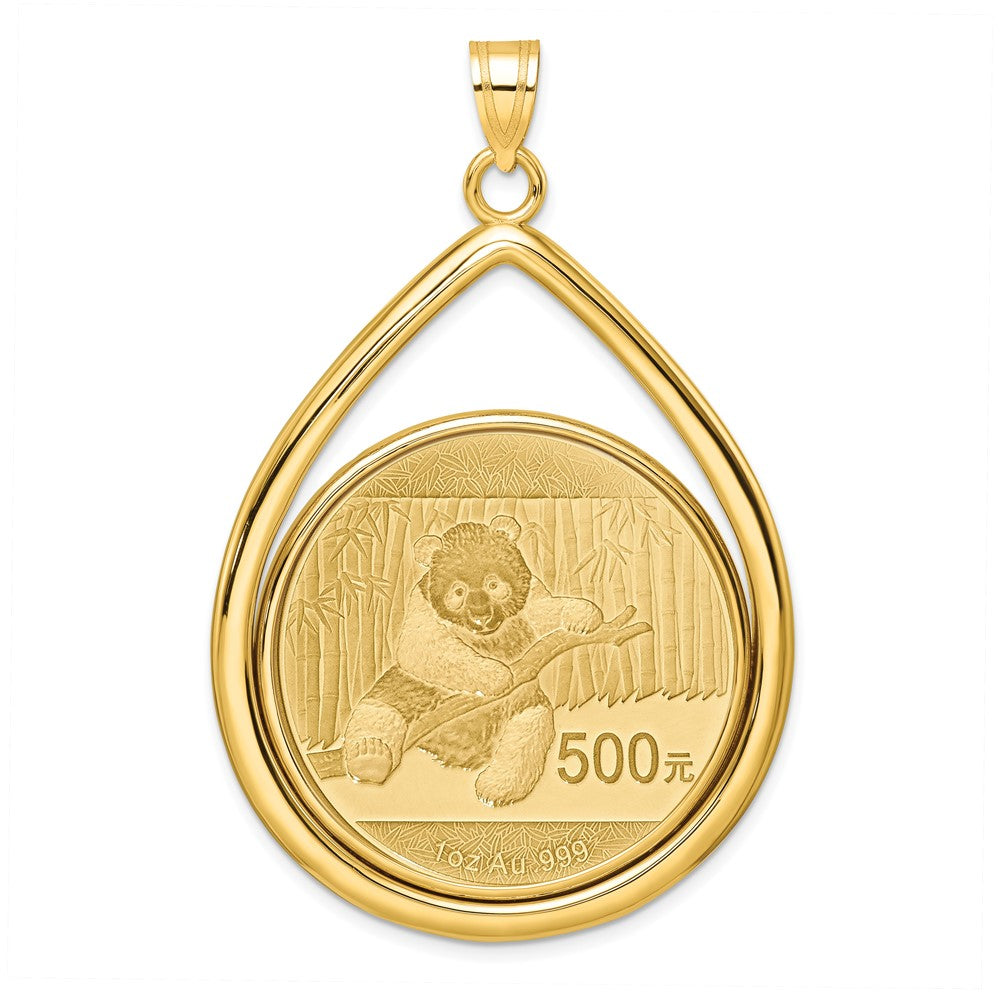 Charlie & Co Jewelry | Wideband Distinguished Coin Jewelry 14k Polished Lightweight Teardrop Mounted 1oz Panda Prong Coin Bezel Pendant - Model C8191/32.0C