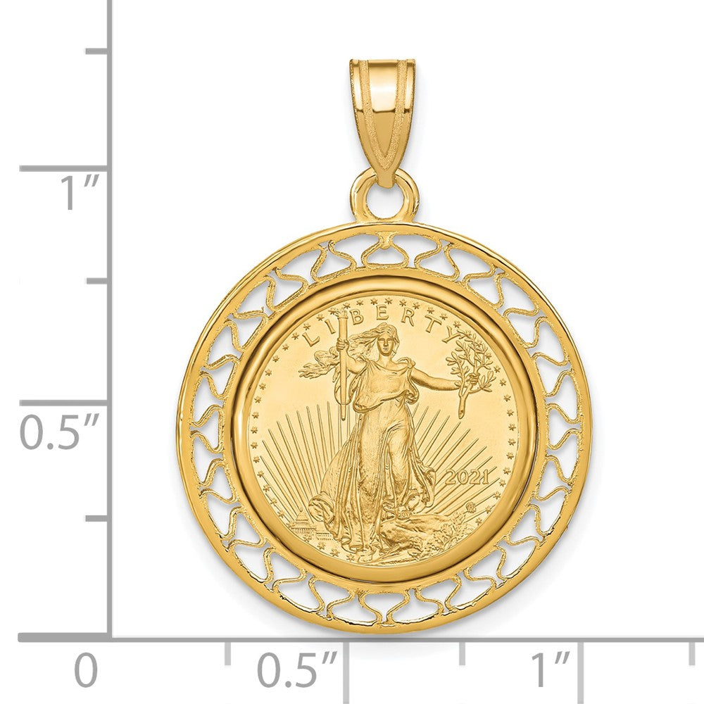 Charlie & Co Jewelry | Wideband Distinguished Coin Jewelry 14k Polished Fancy Wire Mounted 1/10oz American Eagle Prong Coin Bezel Pendant - Model C8193/16.5C
