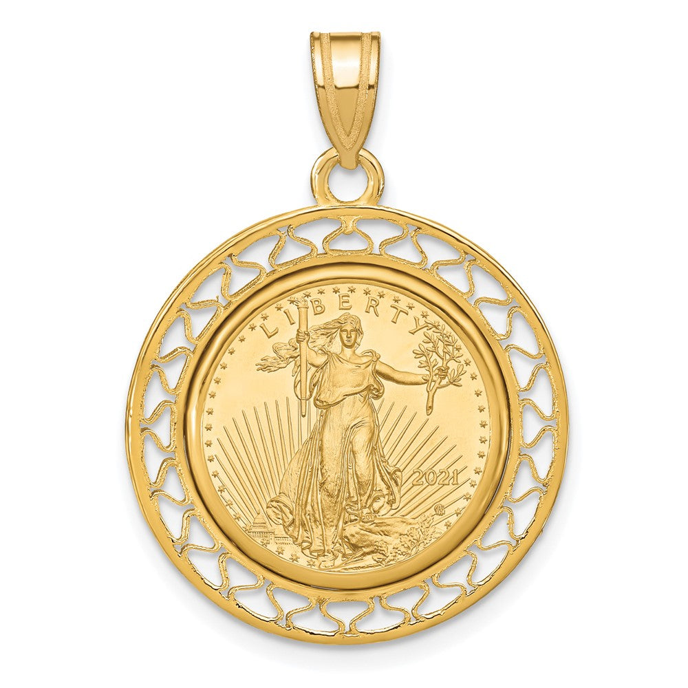 Charlie & Co Jewelry | Wideband Distinguished Coin Jewelry 14k Polished Fancy Wire Mounted 1/10oz American Eagle Prong Coin Bezel Pendant - Model C8193/16.5C