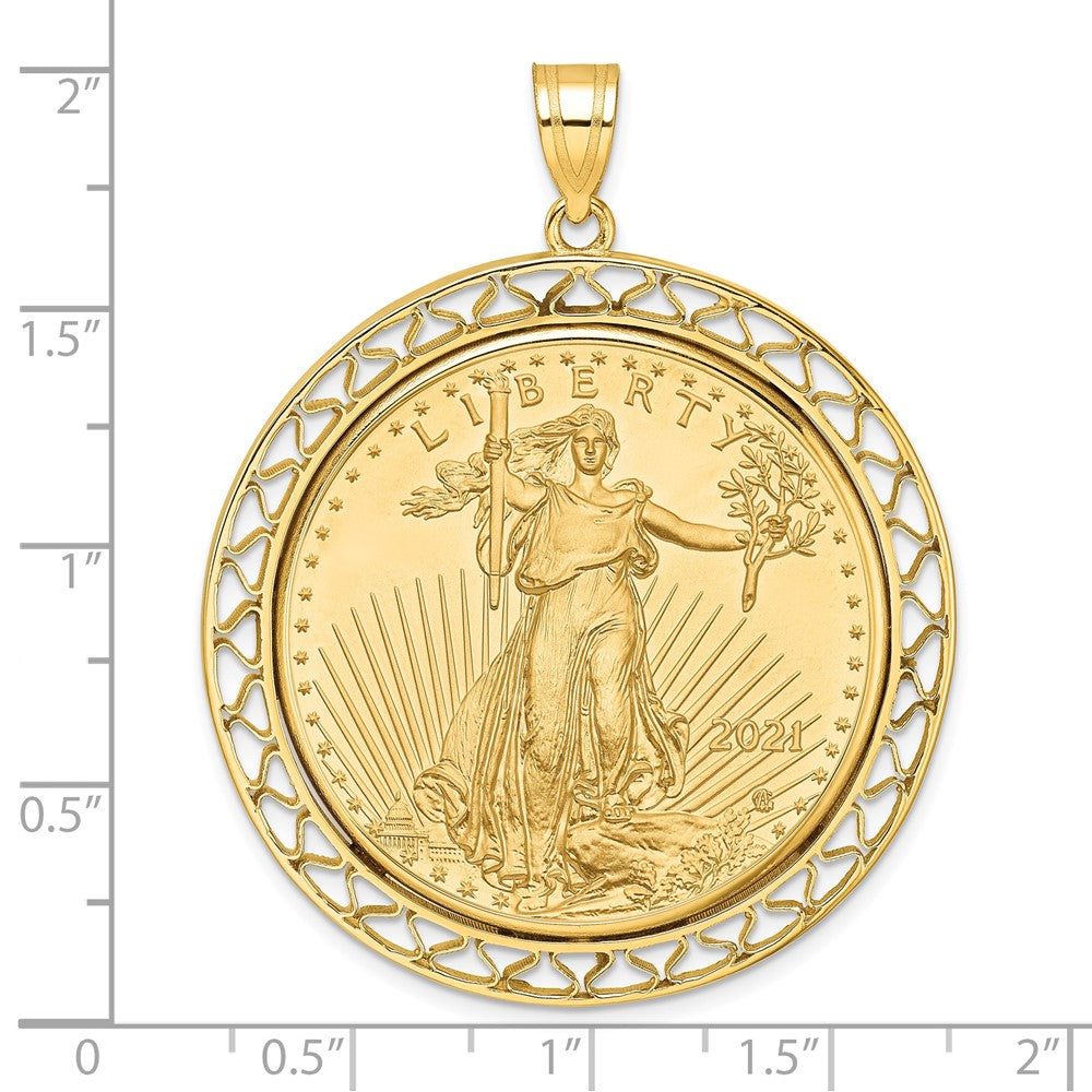 Charlie & Co Jewelry | Wideband Distinguished Coin Jewelry 14k Polished Fancy Wire Mounted 1oz American Eagle Prong Coin Bezel Pendant - Model C8193/32.7C