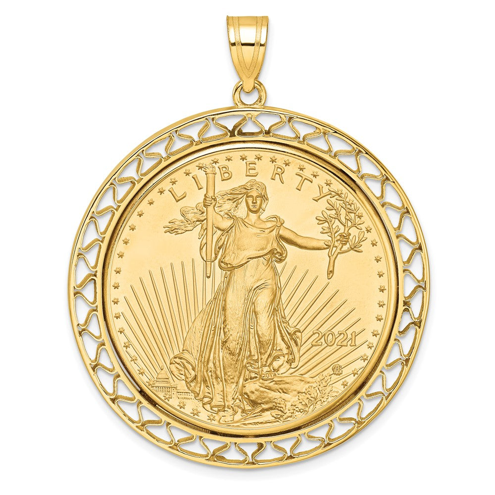 Charlie & Co Jewelry | Wideband Distinguished Coin Jewelry 14k Polished Fancy Wire Mounted 1oz American Eagle Prong Coin Bezel Pendant - Model C8193/32.7C