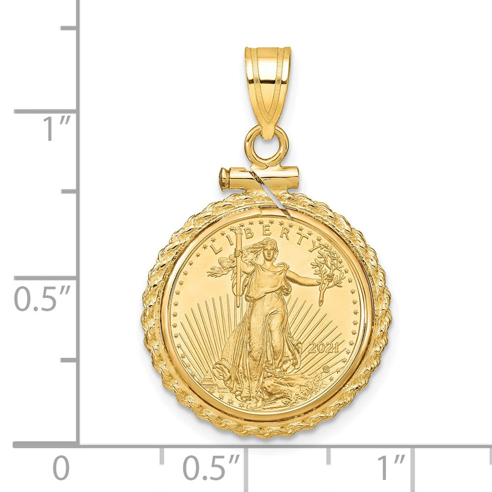 Charlie & Co Jewelry | Wideband Distinguished Coin Jewelry 14k Polished Casted Rope Mounted 1/10oz American Eagle Screw Top Coin Bezel Pendant - Model C8195/16.5C