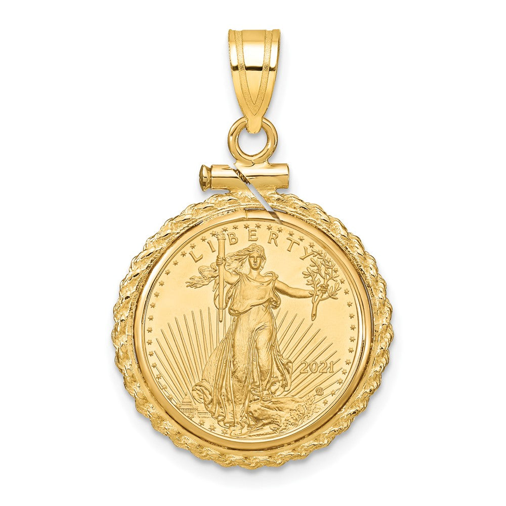 Charlie & Co Jewelry | Wideband Distinguished Coin Jewelry 14k Polished Casted Rope Mounted 1/10oz American Eagle Screw Top Coin Bezel Pendant - Model C8195/16.5C