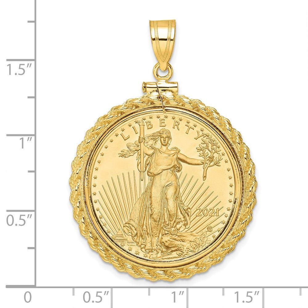 Charlie & Co Jewelry | Wideband Distinguished Coin Jewelry 14k Polished Casted Rope Mounted 1/2oz American Eagle Screw Top Coin Bezel Pendant - Model C8195/27.0C
