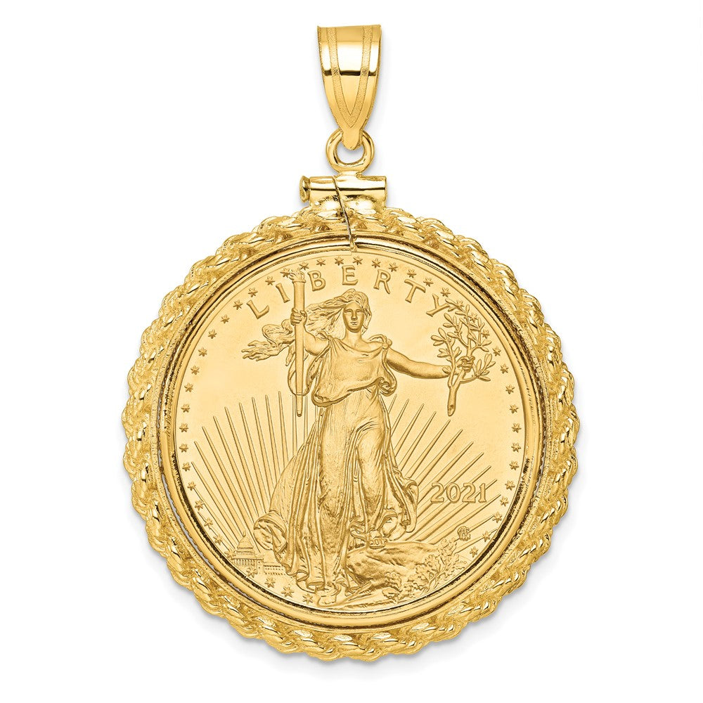 Charlie & Co Jewelry | Wideband Distinguished Coin Jewelry 14k Polished Casted Rope Mounted 1/2oz American Eagle Screw Top Coin Bezel Pendant - Model C8195/27.0C