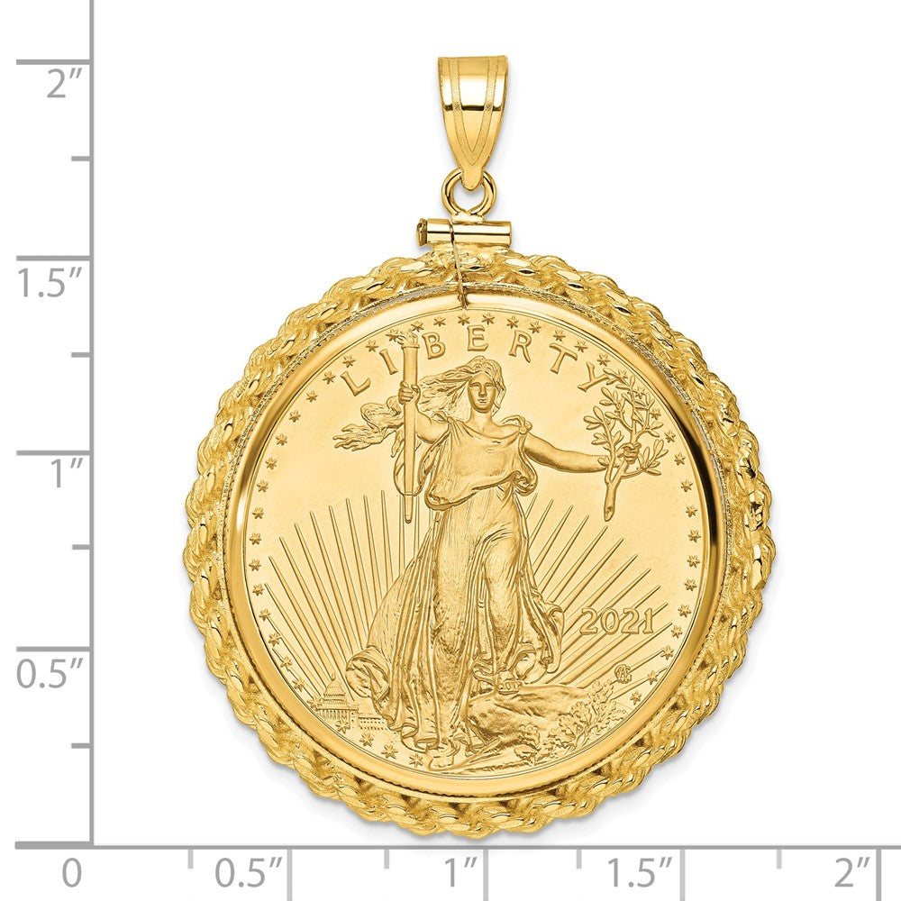 Charlie & Co Jewelry | Wideband Distinguished Coin Jewelry 14k Polished Casted Rope Mounted 1oz American Eagle Screw Top Coin Bezel Pendant - Model C8195/32.7C